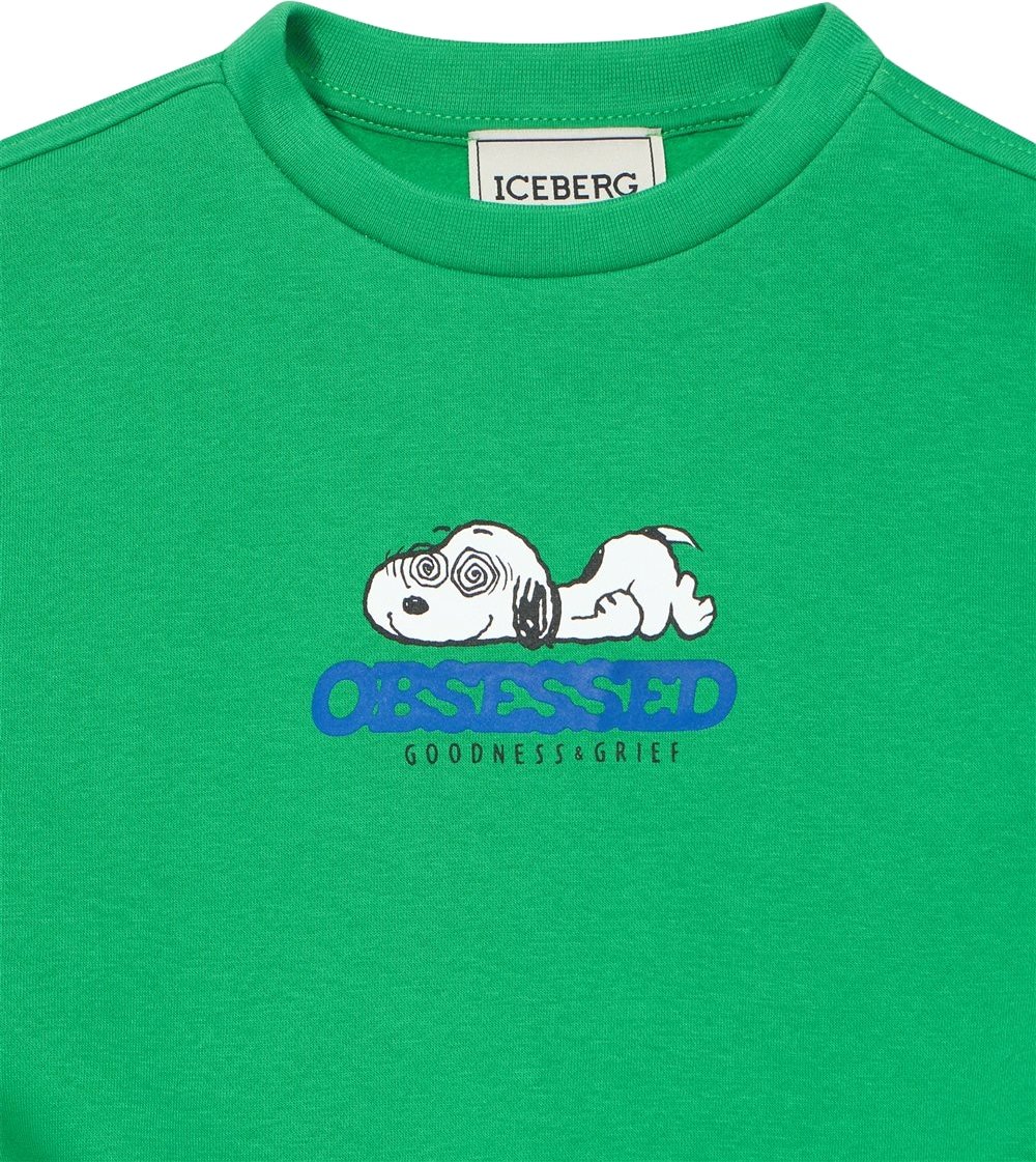 Boys' lettuce-green crew-neck sweatshirt with food graphic