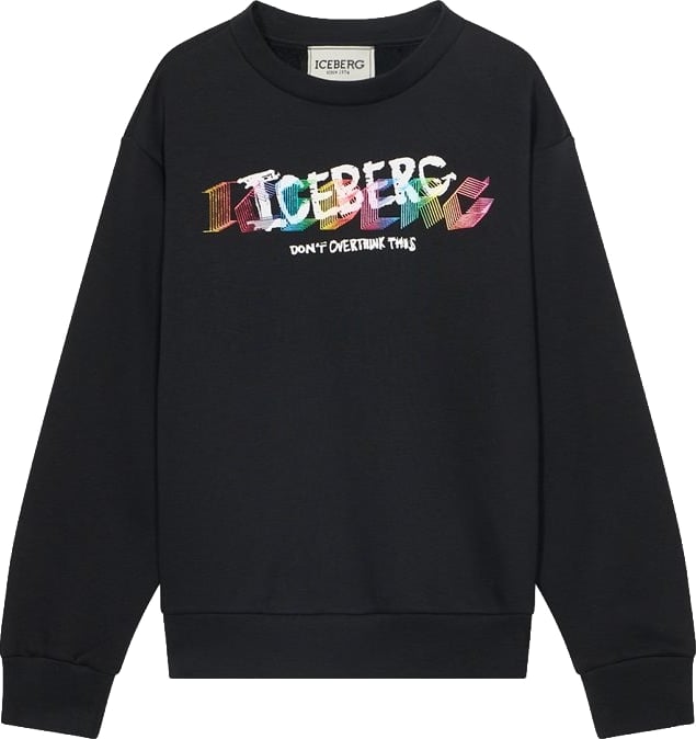Boys' black crew-neck sweatshirt with multicolour logo