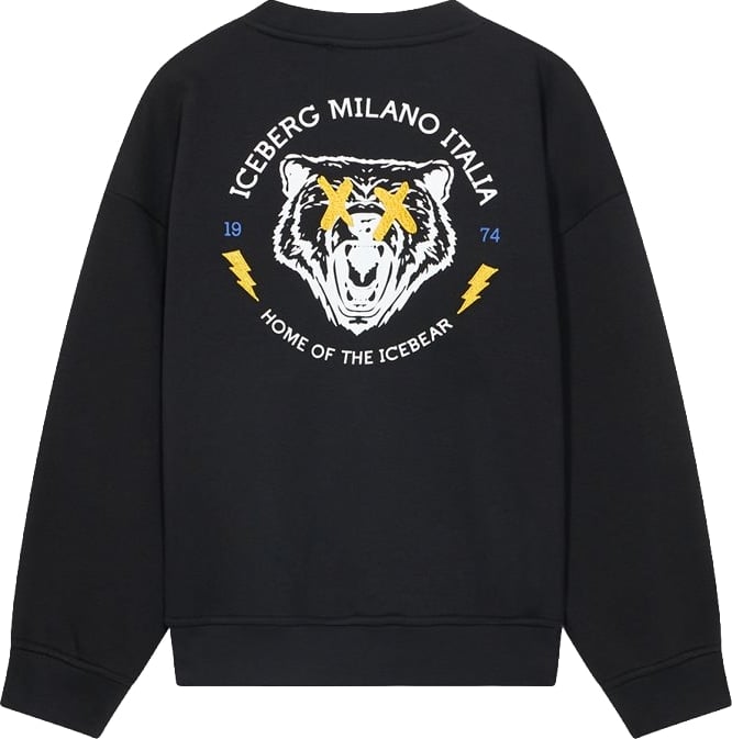 Boys' black crew-neck sweatshirt with Iceberg logo