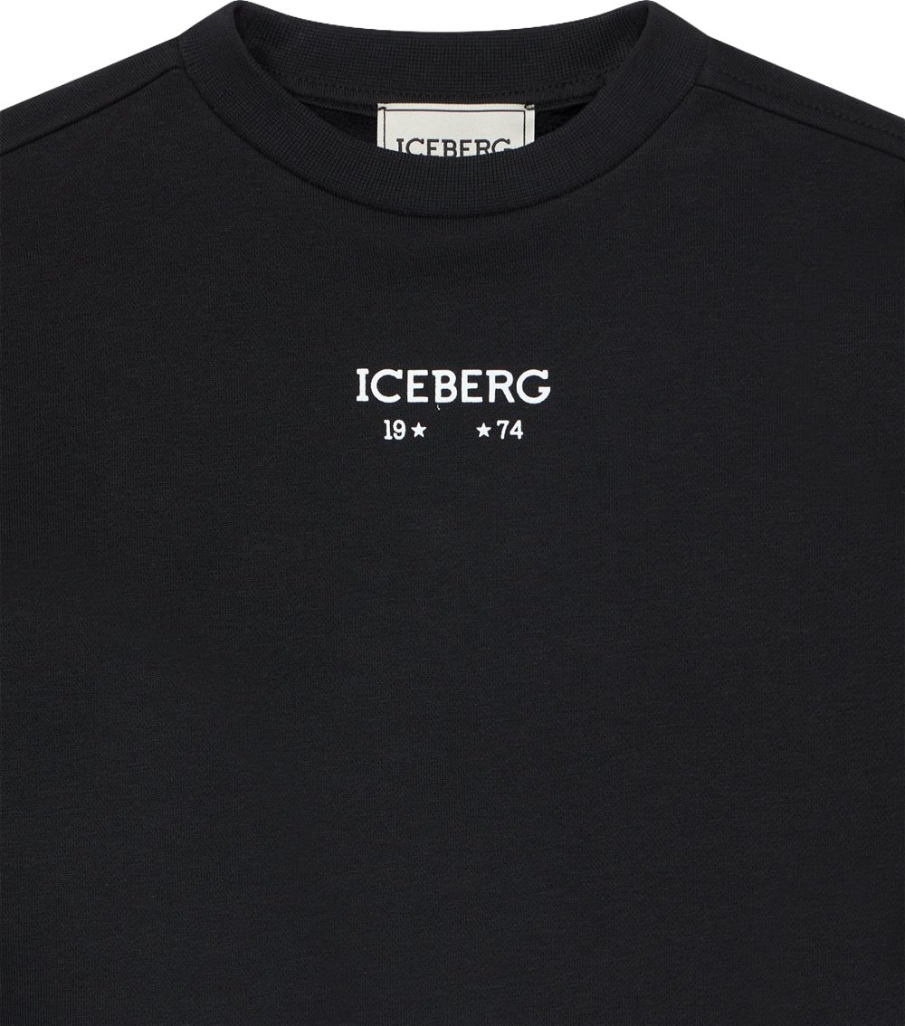 Boys' black crew-neck sweatshirt with Iceberg logo