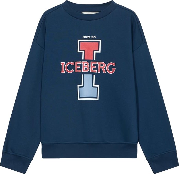 Boys' navy blue crew-neck sweatshirt with maxi Iceberg logo