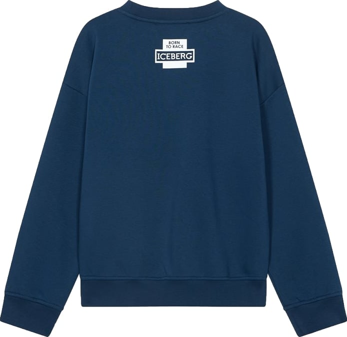 Boys' navy blue crew-neck sweatshirt with maxi Iceberg logo