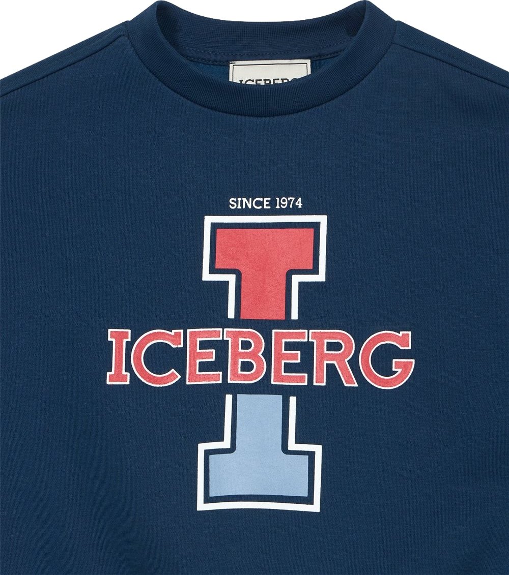 Boys' navy blue crew-neck sweatshirt with maxi Iceberg logo