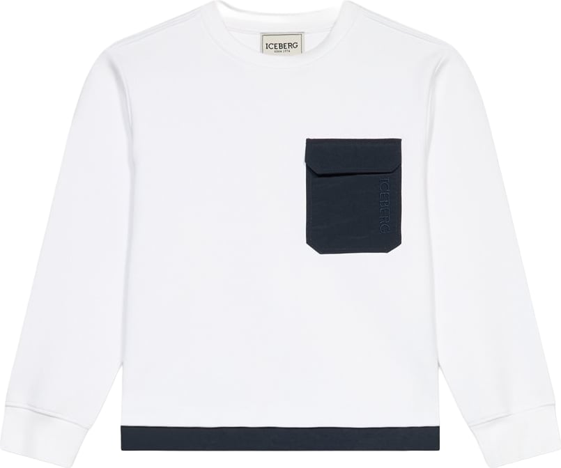 Boys' white crew-neck sweatshirt with nylon pocket