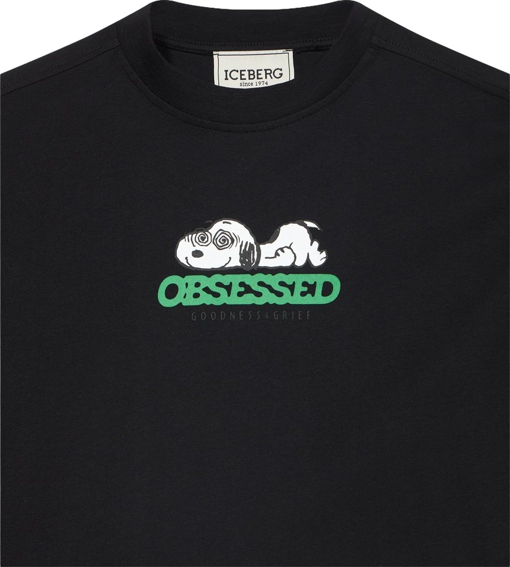 Boys' black T-shirt with food graphic and Iceberg logo