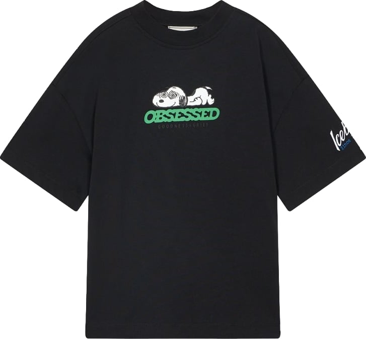 Boys' black T-shirt with food graphic and Iceberg logo