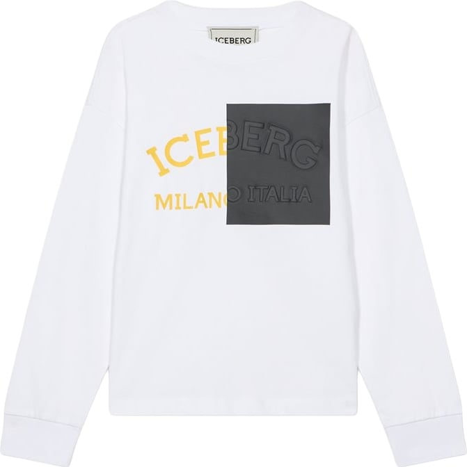 Boys' white long-sleeved T-shirt with nylon pocket
