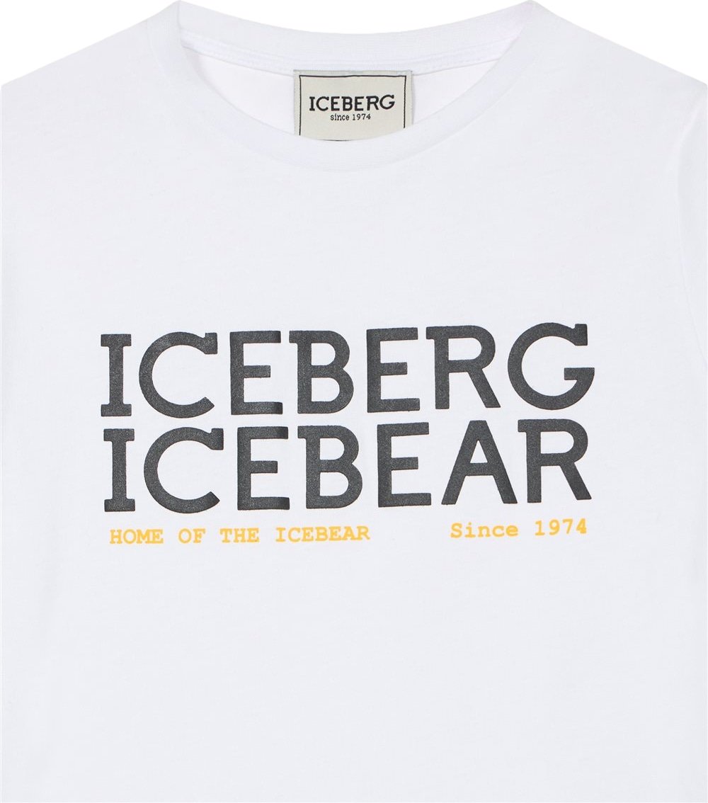 Boys' white T-shirt with double Iceberg logo