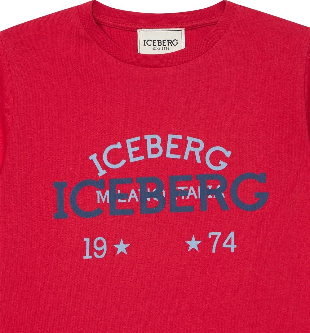 Boys' red T-shirt with double Iceberg logo