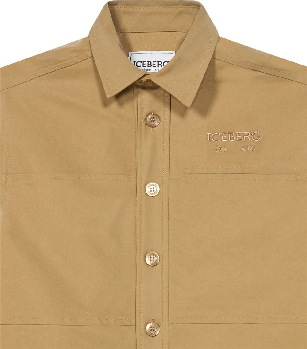 Boys' beige shirt jacket with patch pocket