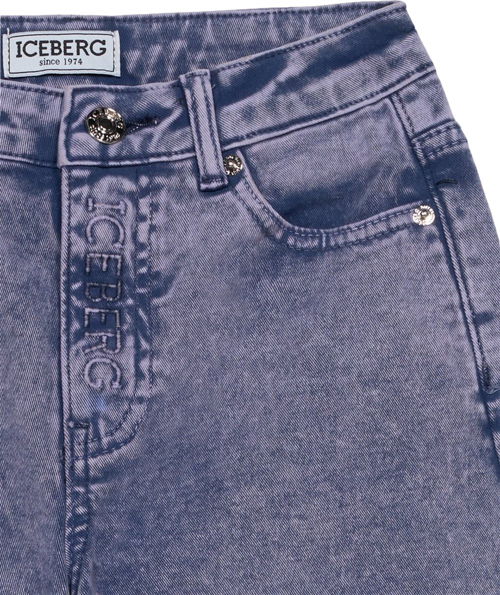 Girls' blue washed wide-leg jeans