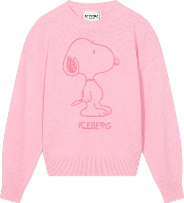 Girls' pink crew-neck sweater with Snoopy