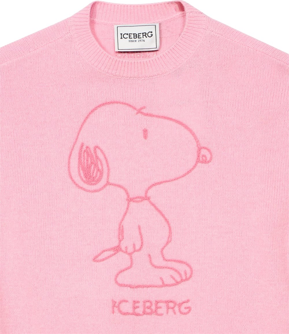 Girls' pink crew-neck sweater with Snoopy