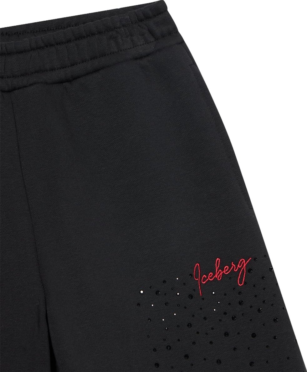 Girls' black wide-leg trousers with micro embellishments