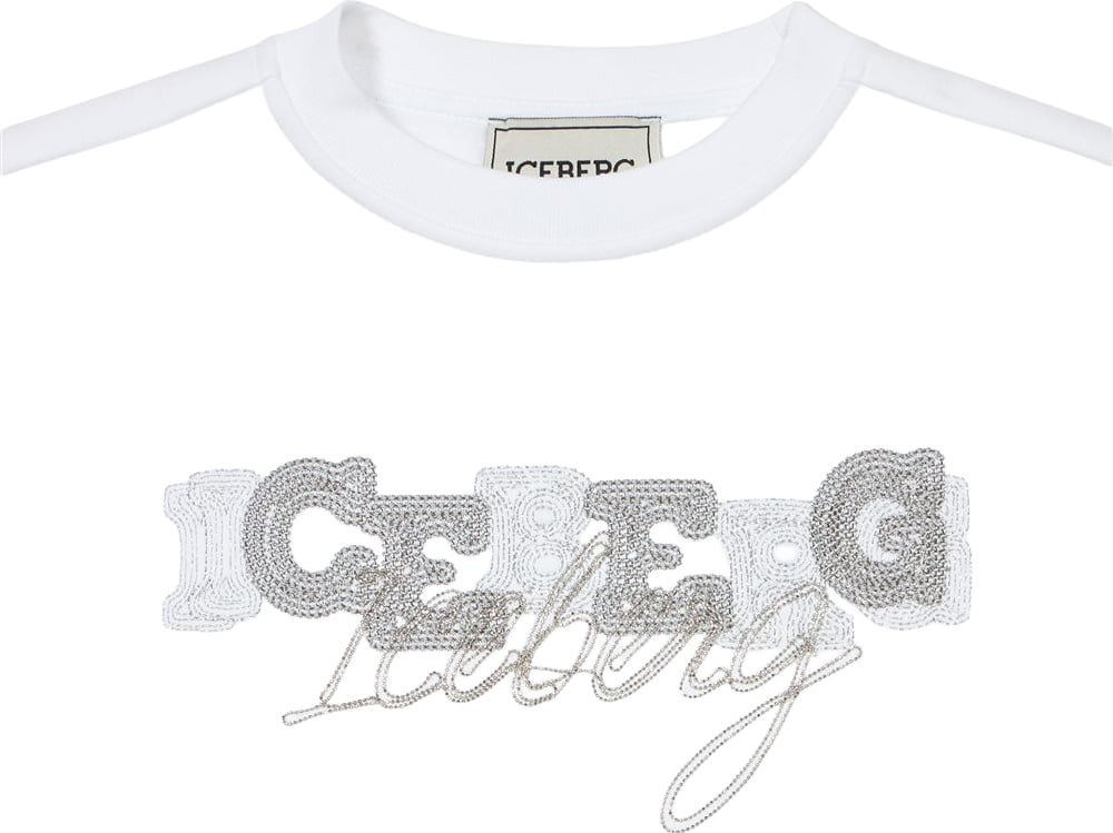 Girls' white crew-neck sweatshirt with Iceberg logo