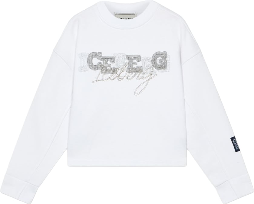 Girls' white crew-neck sweatshirt with Iceberg logo