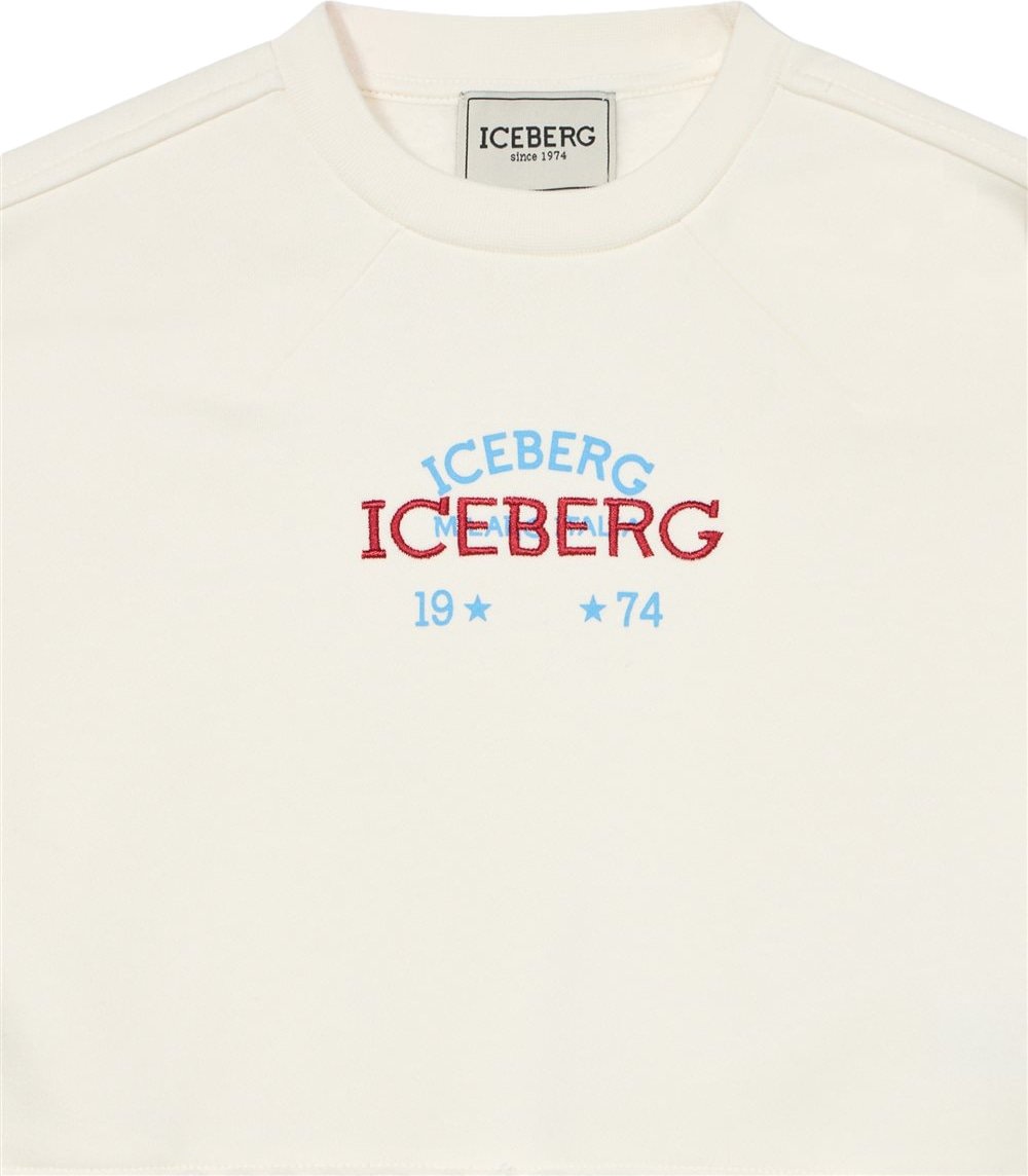Girls' cream crew-neck sweatshirt with Iceberg logo