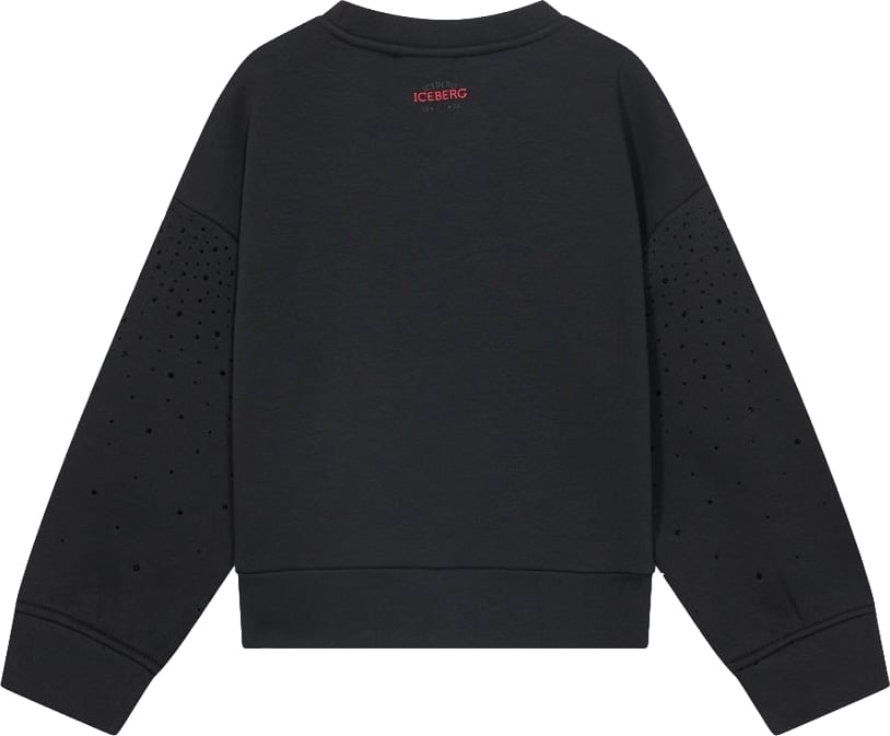 Girls' black crew-neck sweatshirt with micro embellishments