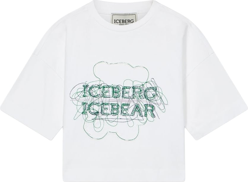Girls' white T-shirt with double Iceberg logo
