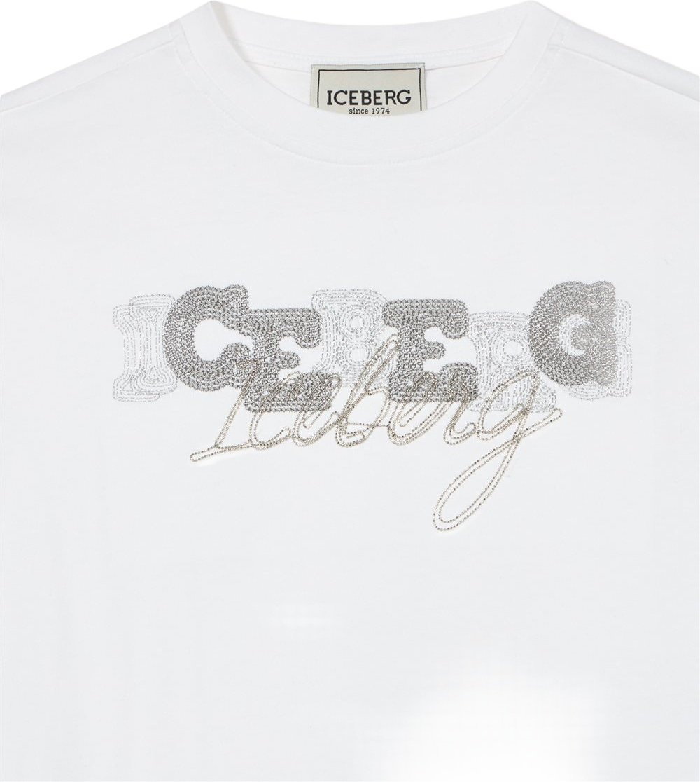 Girls' white T-shirt with silver Iceberg logo