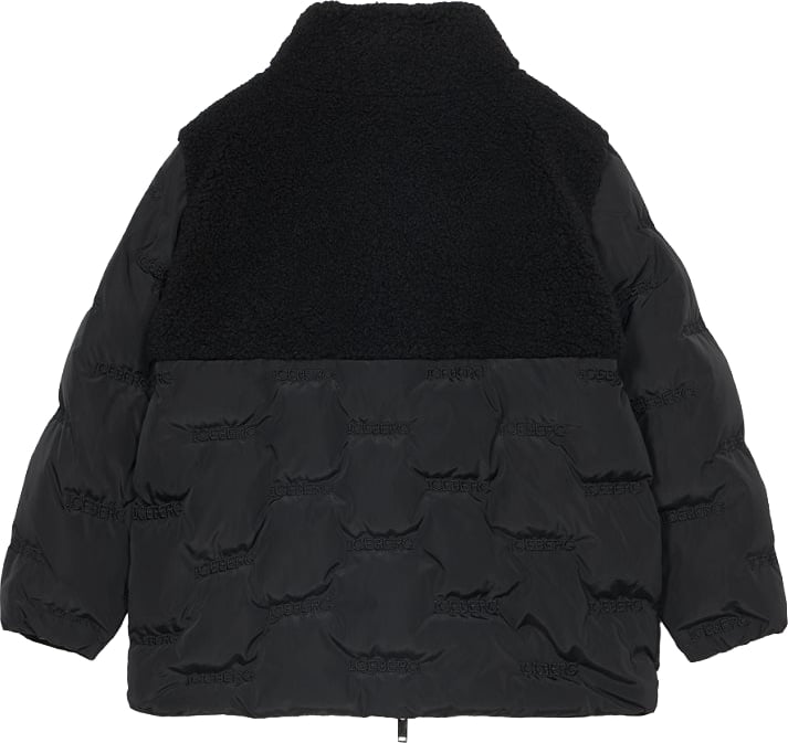 Girls' black padded jacket with teddy-effect insert