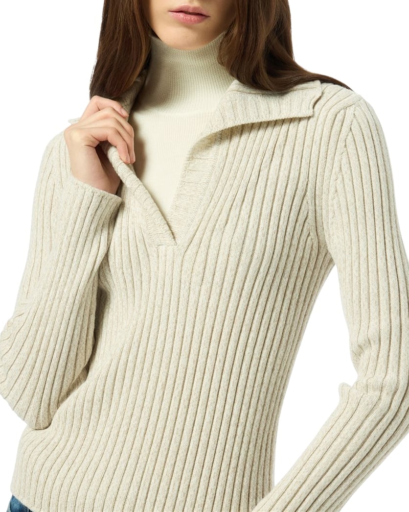 Crew-Neck Sweater in extra-fine merino White latte