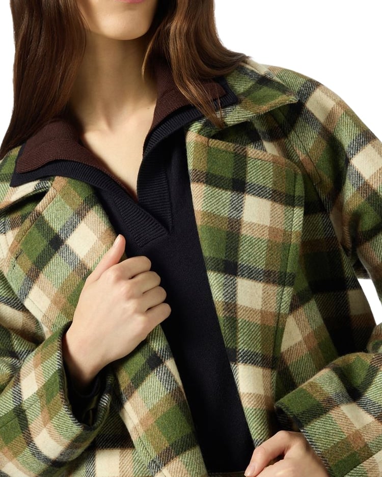 Coat in cotton confort fit with check pattern and gros-grain trim Check f.do Green Brown