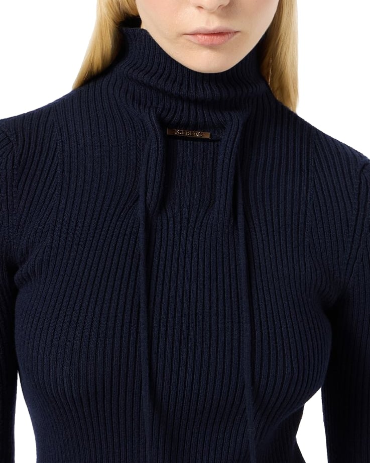 Mock-Neck Sweater in extra-fine merino with logo detail Classic Blue