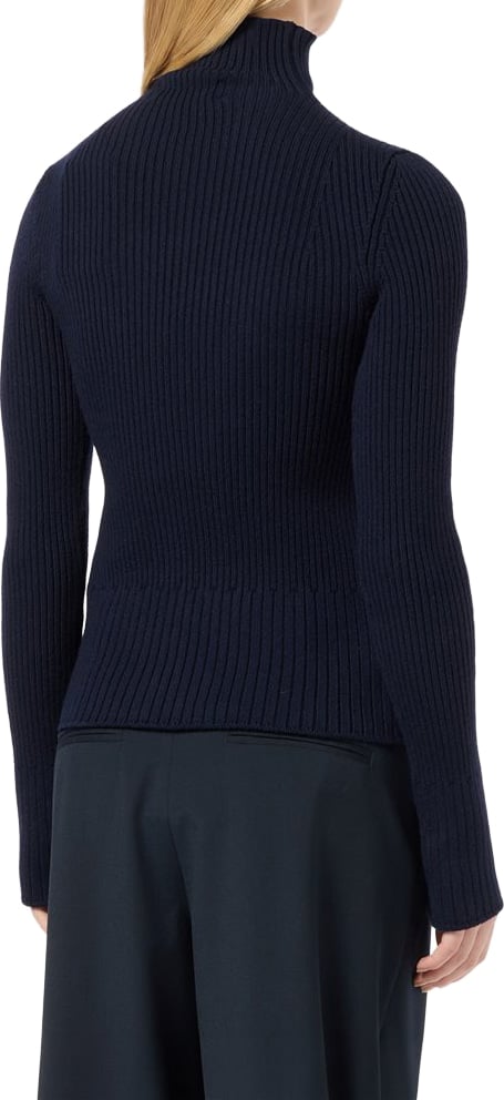 Mock-Neck Sweater in extra-fine merino with logo detail Classic Blue