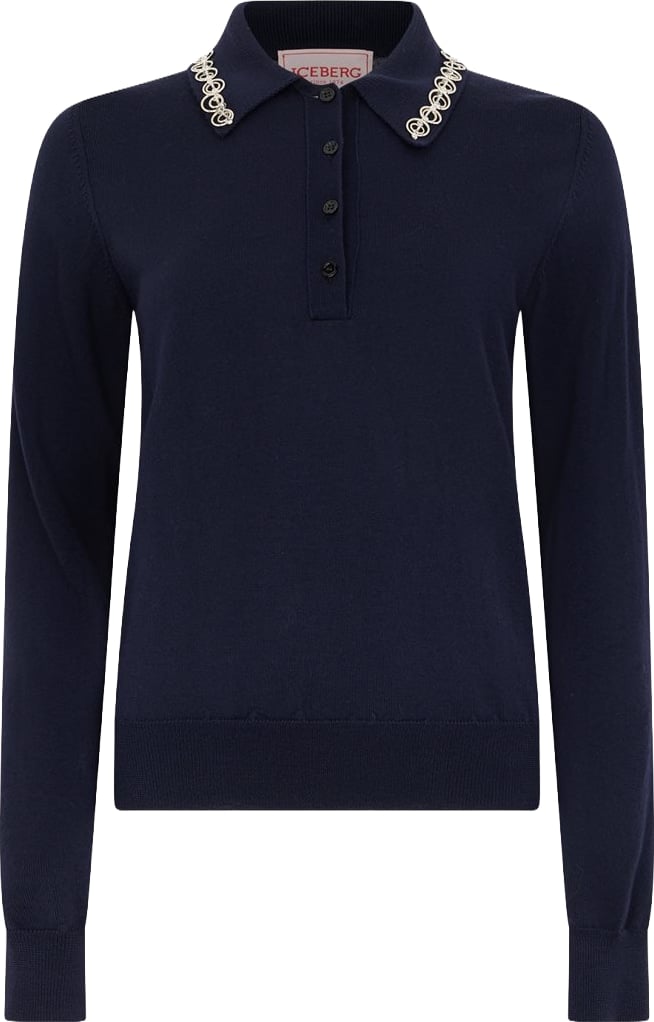 Polo Shirt Sweater in extra-fine merino Classic Blue