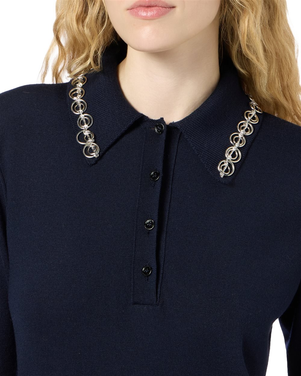 Polo Shirt Sweater in extra-fine merino Classic Blue