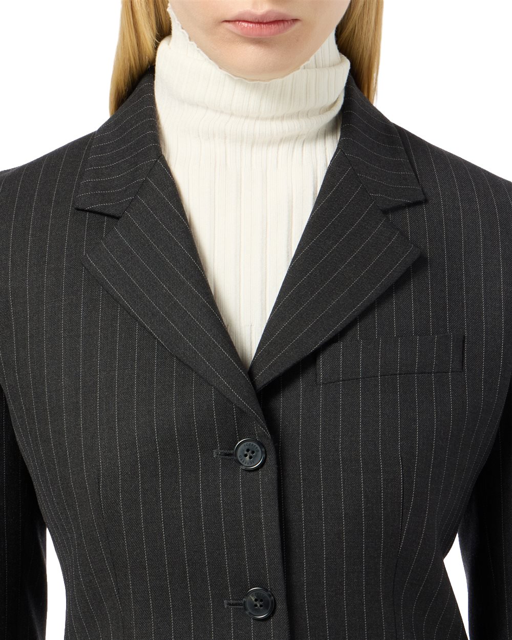 Jacket in lana with logo detail Striped fondo Blue Gray