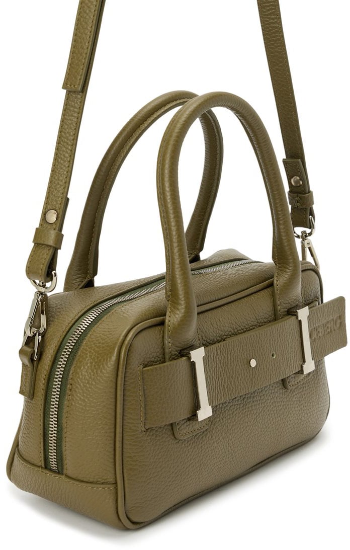 Bag in leather dollaro with belt staccabile and detail metallo kaki