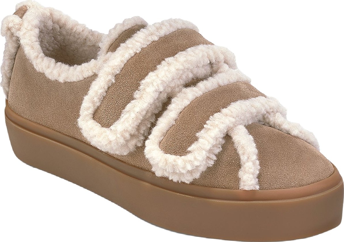 Dames Lage laars met shearling en klittenband Beige