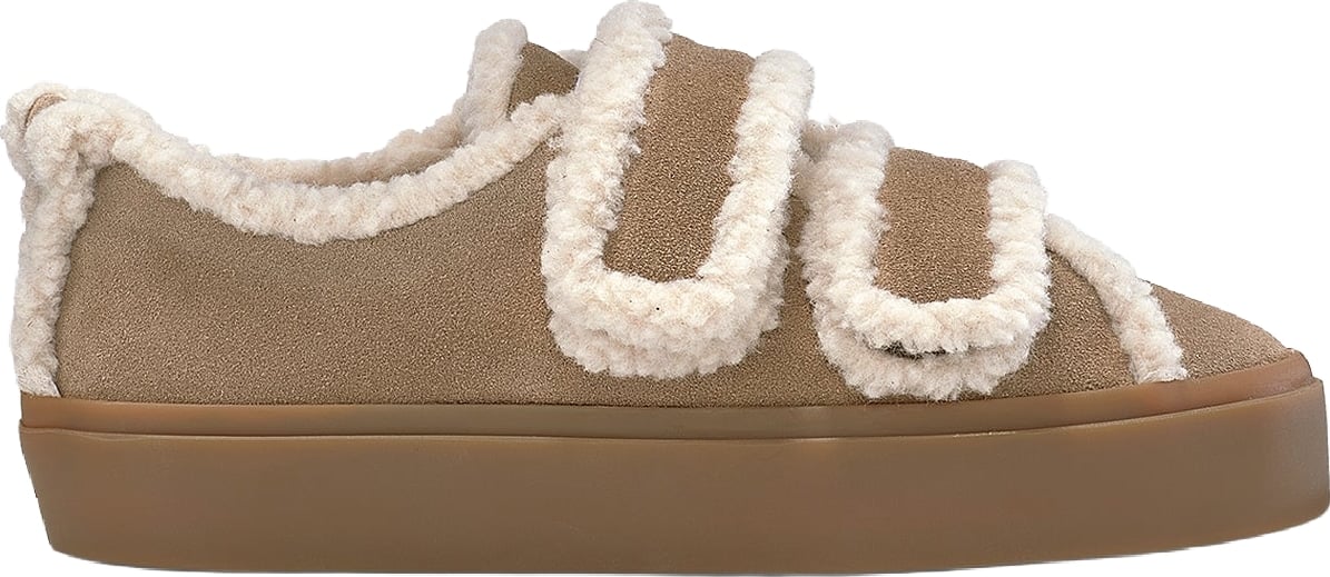 Dames Lage laars met shearling en klittenband Beige