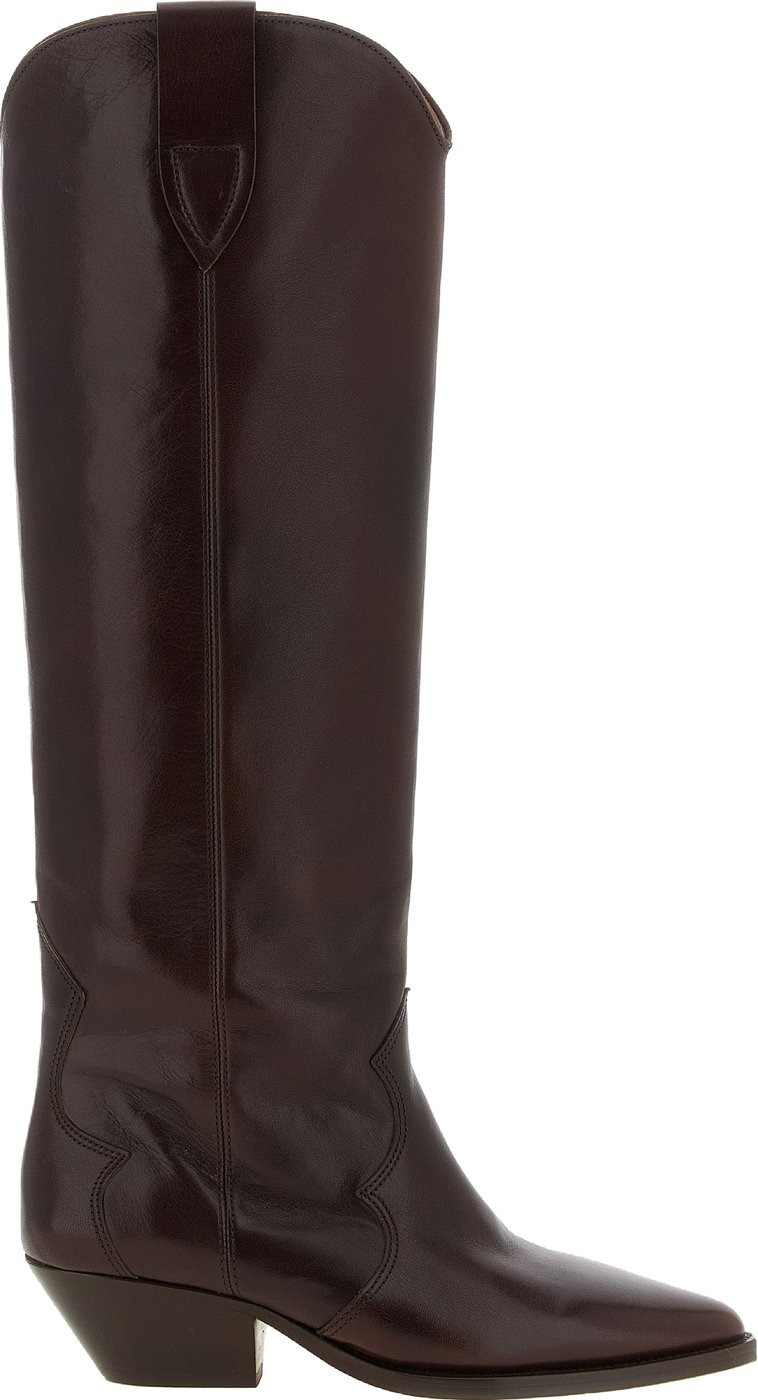Pointed Toe Tall Mahogany Leather Boots