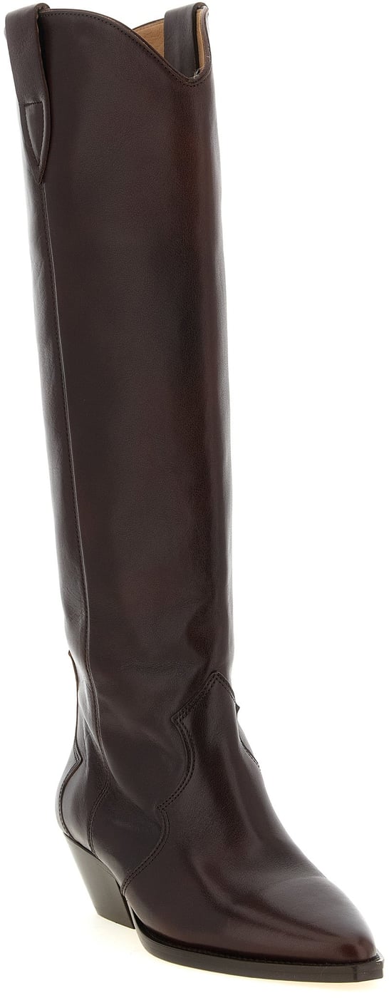 Pointed Toe Tall Mahogany Leather Boots