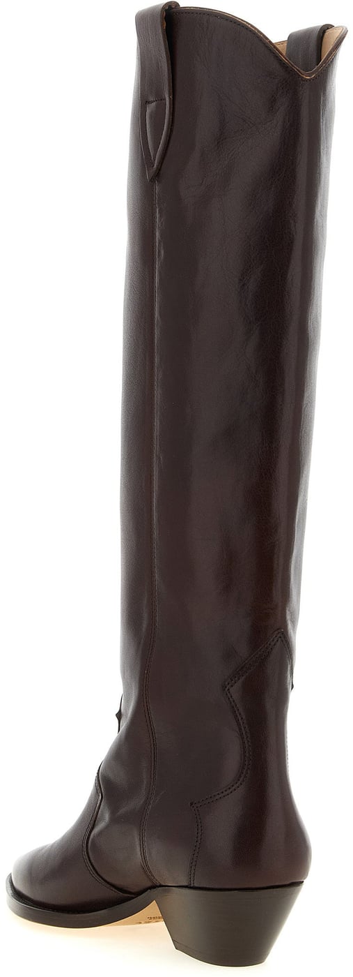Pointed Toe Tall Mahogany Leather Boots