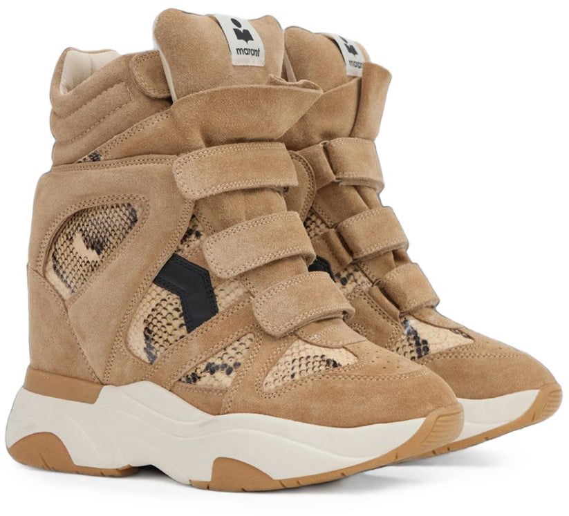 Beige Cow Suede Velcro Straps Chunky Sneakers