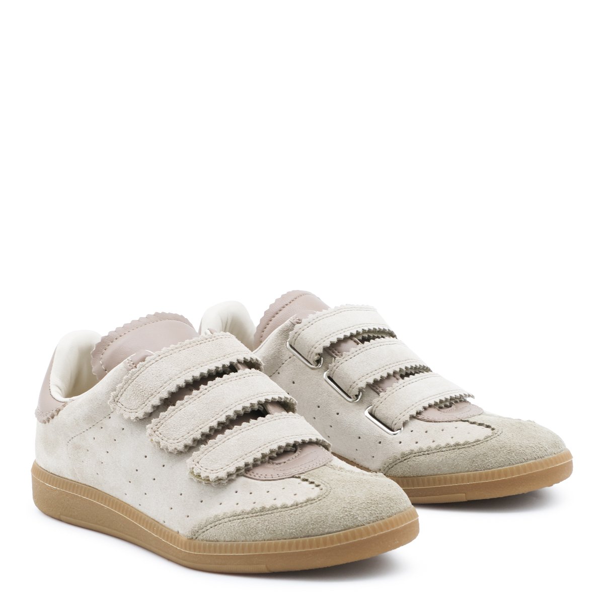 Beige Suede Scalloped Edge Sneakers
