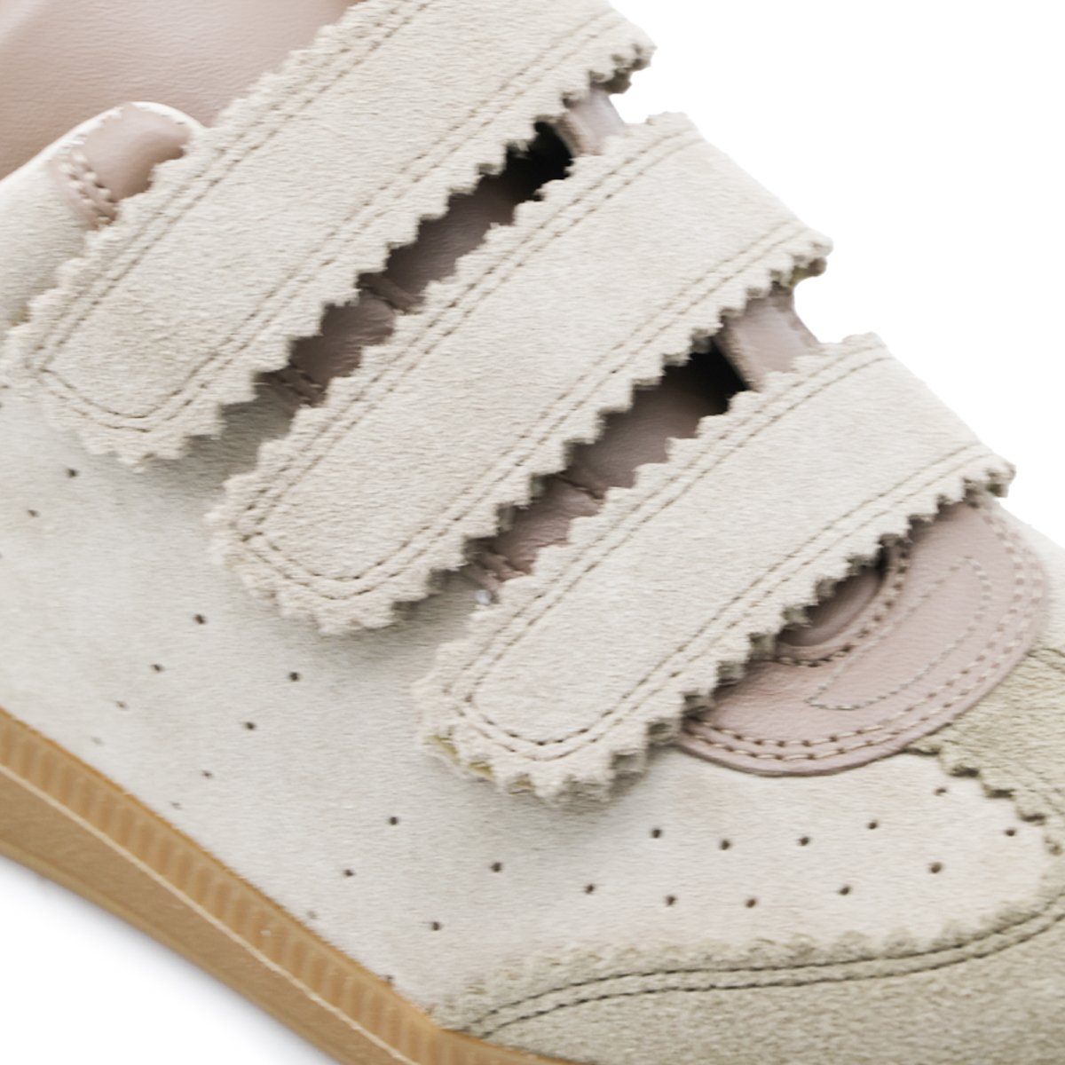 Beige Suede Scalloped Edge Sneakers
