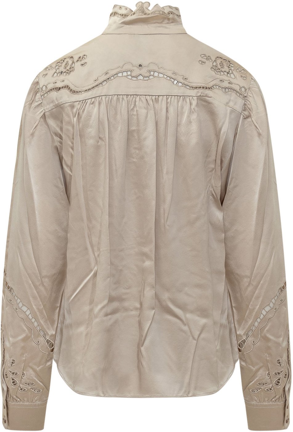 Camicia con Collo Alto e Ricami Floreali