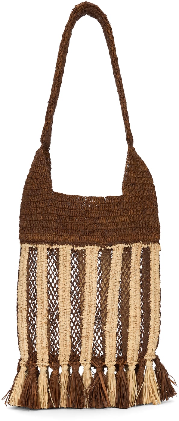 Raffia tote bag with fringes