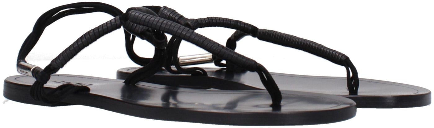 Isabel Marant Black Leather Flip-Flop Sandals