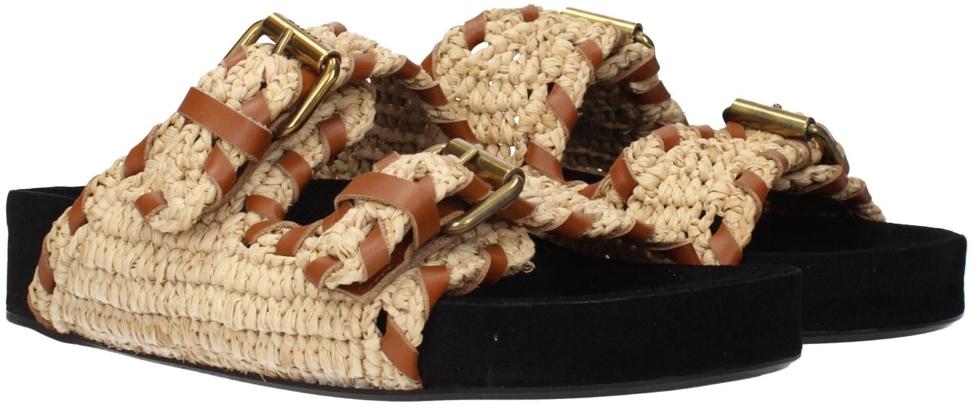 Isabel Marant Beige Raffia Slippers