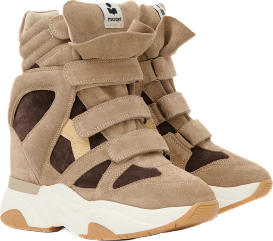 Brown High-Top Suede Wide Strap Sneakers