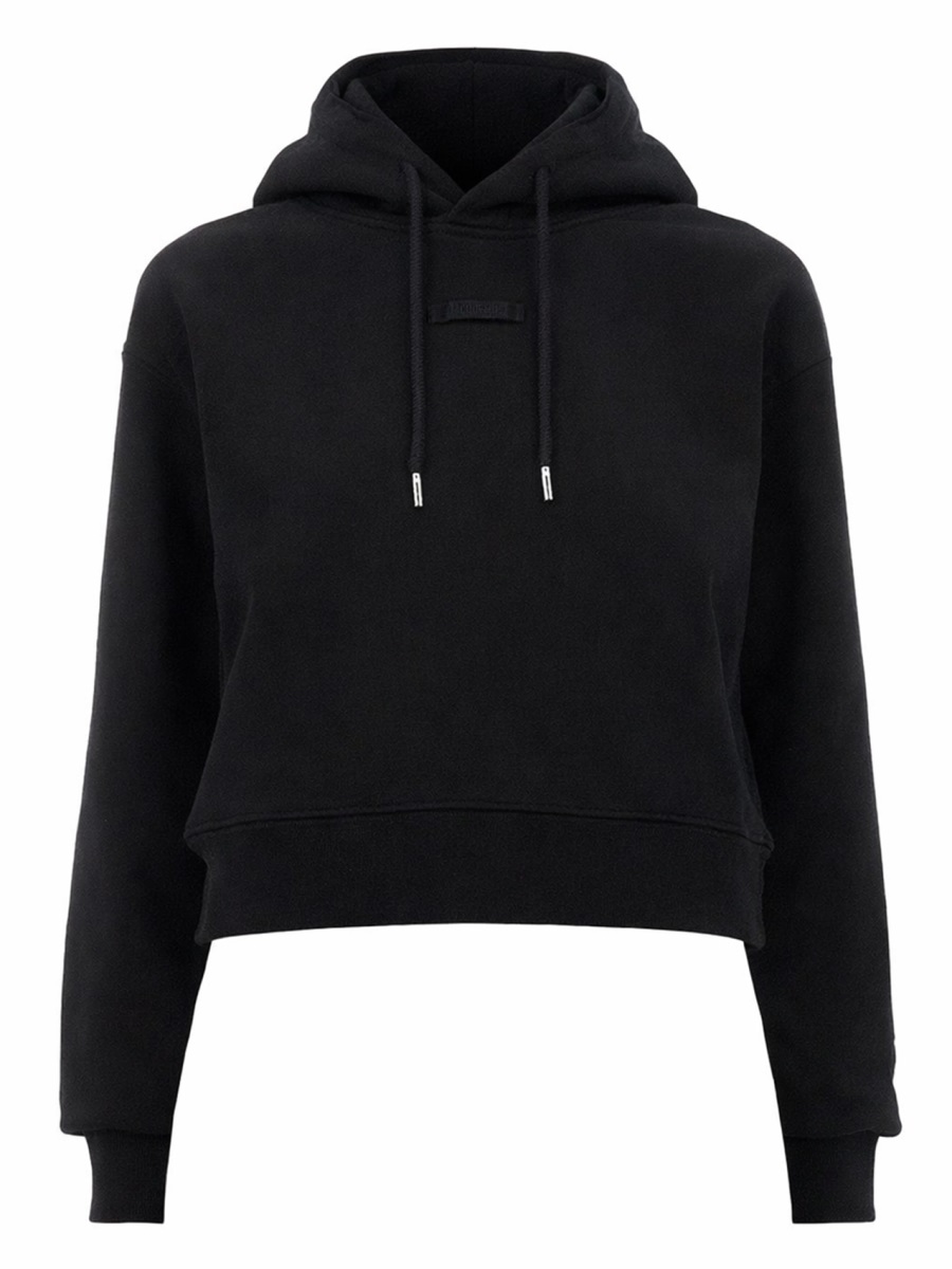 Grosgrain Black Cropped Minimalist Hoodie