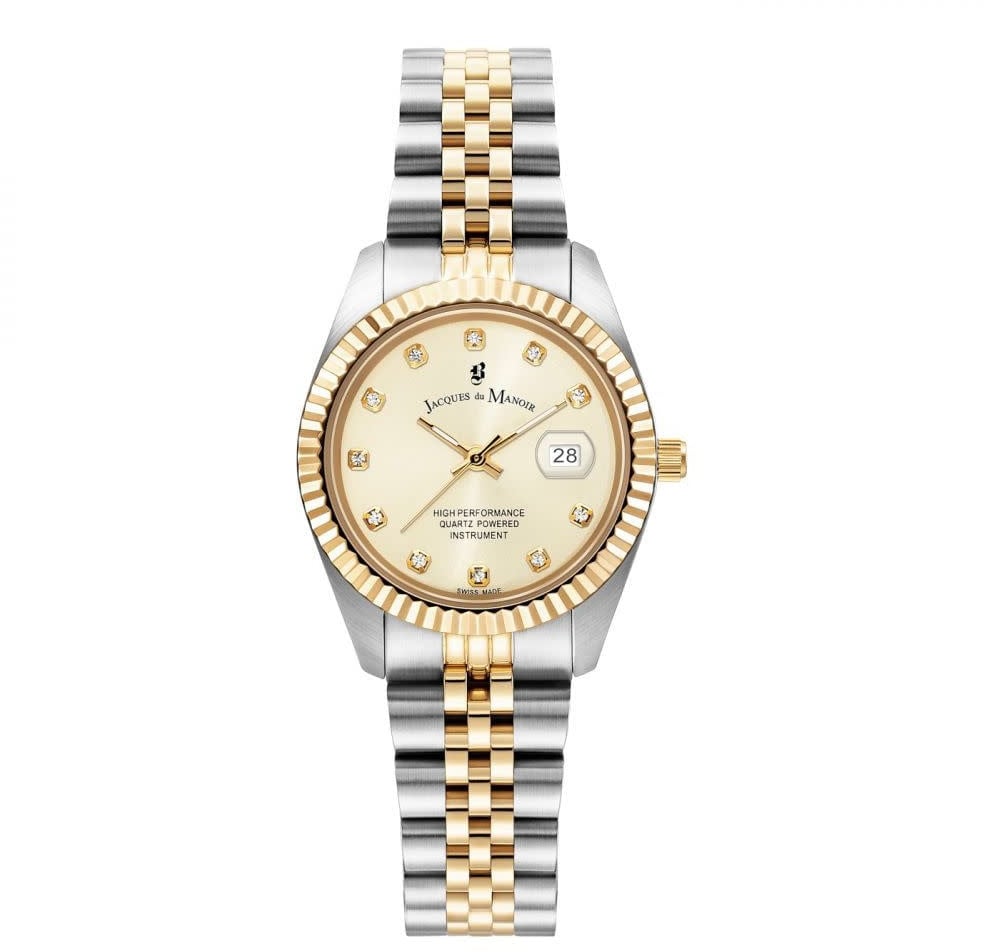 Jaques du Manoir JWL01201 horrloge dames staal 31 mm bi color met champagne wijzerplaat