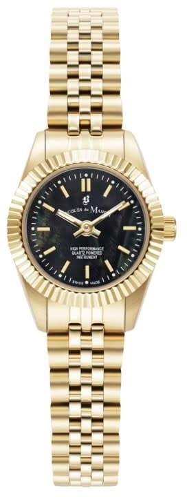Jacques du Manoir Horloge JWL05104 Inspiration Staal met Geelgouden Plating Quartz Swiss Made met Zwarte Wijzerplaat 22mm
