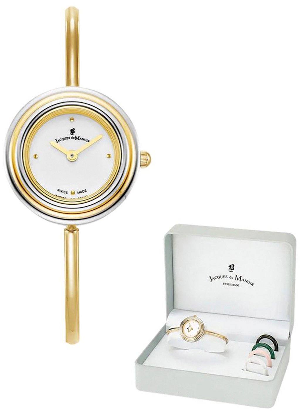 Jacques Du Manoir JWL05401 Aurora Horloge Staal Goudkleurig met witte wijzerplaat maat 26 mm met 4 verschillende ringen